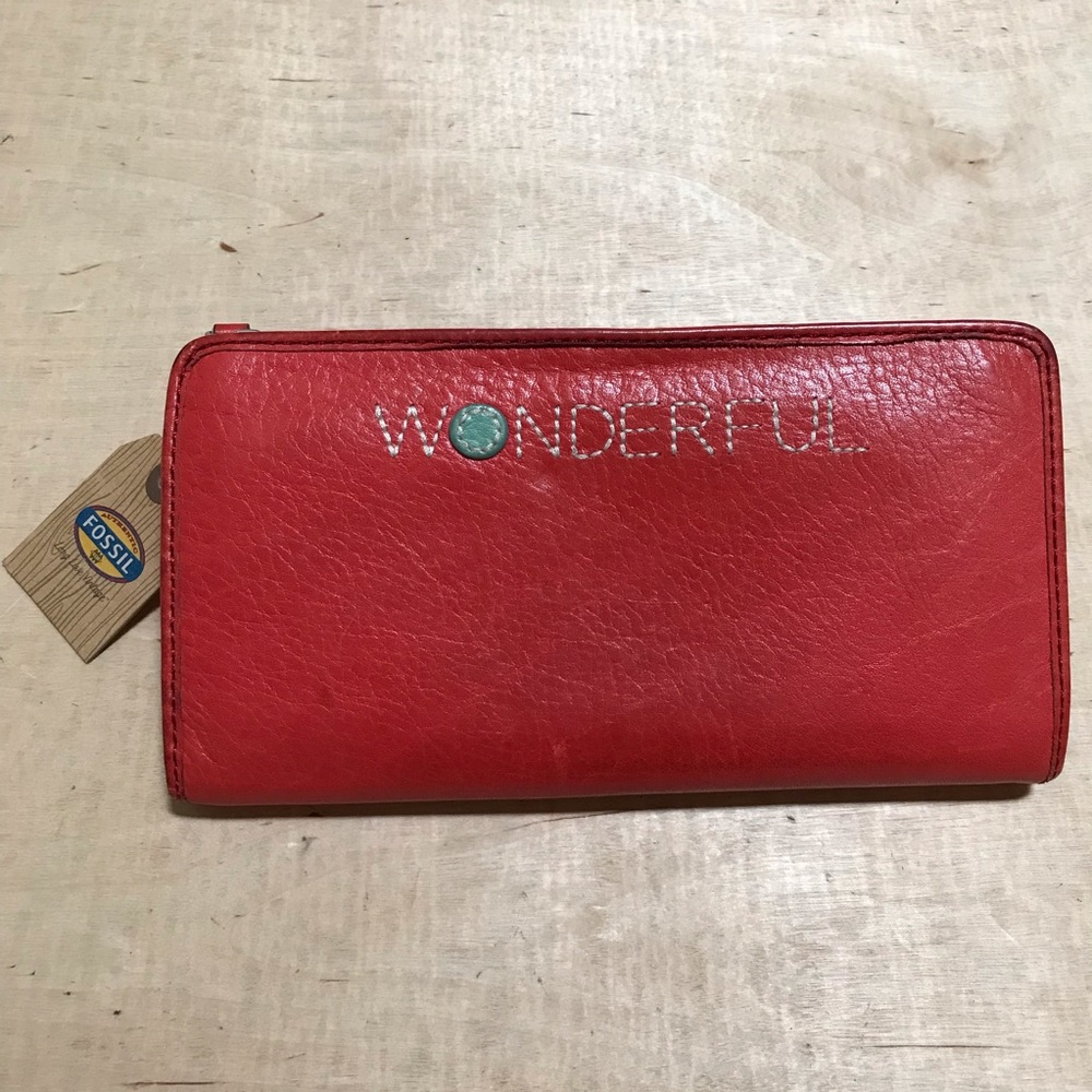 Fossil Hunter Zip Clutch Tomato Wallet Red Leather